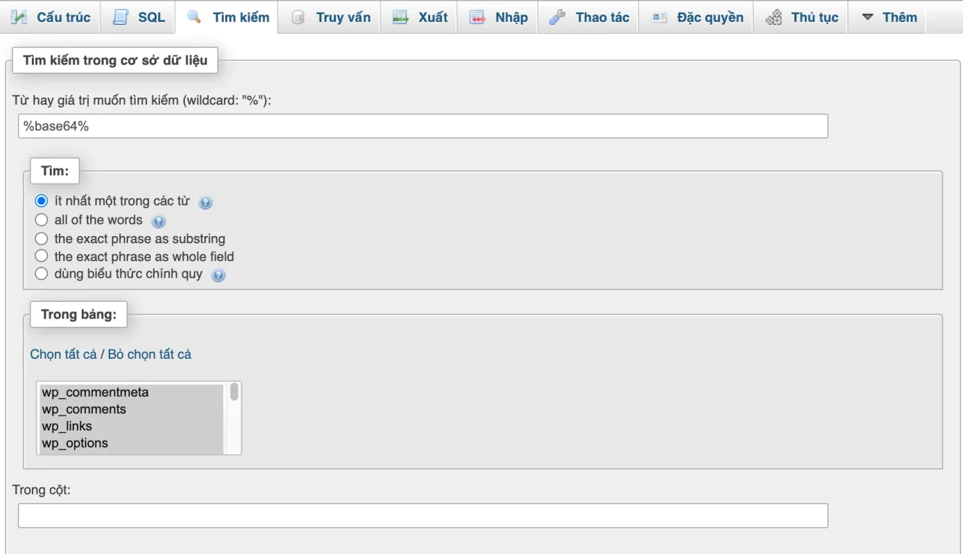 Xử lý mã độc website - xử lý database