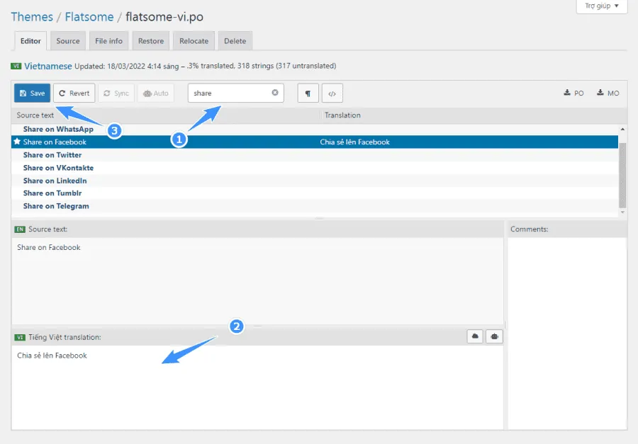 Hướng dẫn sử dụng theme Flatsome chi tiết nhất từ A-Z 39 Dịch các cụm từ cần thiết và nhấn Save