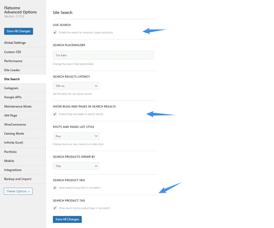 Hướng dẫn sử dụng theme Flatsome chi tiết nhất từ A-Z 45 Cấu hình Site search