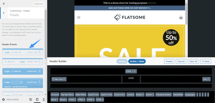 Hướng dẫn sử dụng theme Flatsome chi tiết nhất từ A-Z 50 Tùy chỉnh Header và Footer