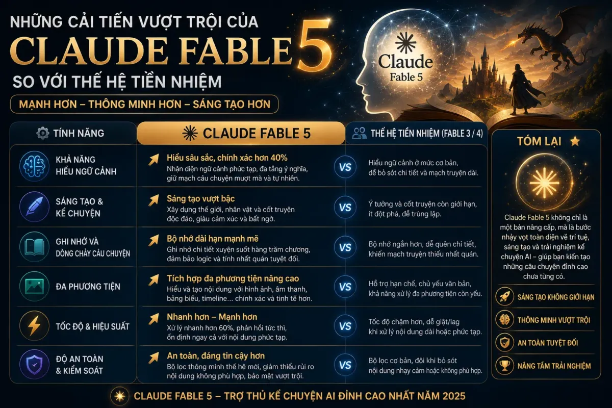 Claude fable 5: Giải mã bí ẩn công cụ kể chuyện AI đỉnh cao năm 2025 5 Những cải tiến vượt trội của Claude Fable 5 so với thế hệ tiền nhiệm