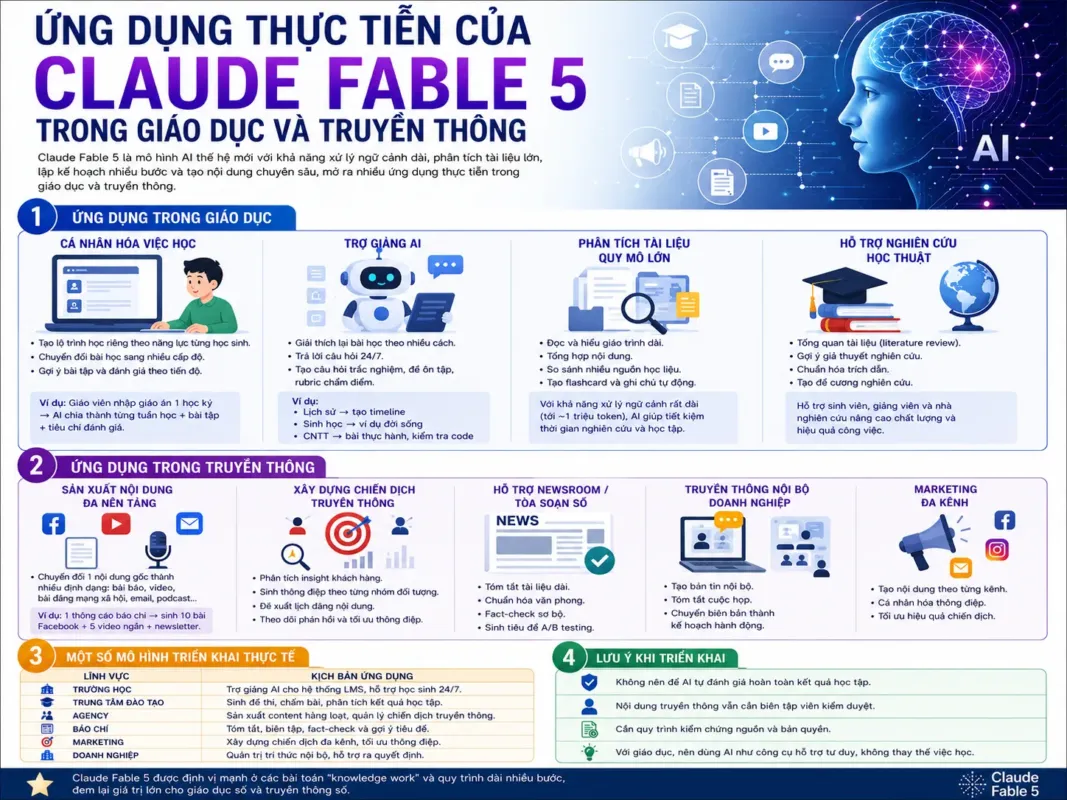 Claude fable 5: Giải mã bí ẩn công cụ kể chuyện AI đỉnh cao năm 2025 6 Ứng dụng thực tiễn của Claude Fable 5 trong giáo dục và truyền thông